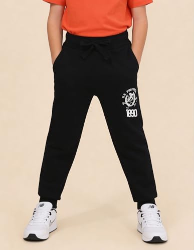 Image of U.S. Polo ASSN. Knitted Cotton Joggers for Boys - Mid Rise, Regular Fit, Brand Printed Joggers for Kids