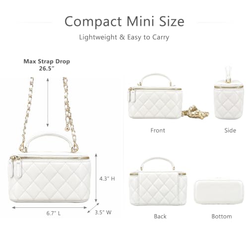 Image of M-ioi-M Small Genuine Leather Purse Quilted Crossbody Bag for Women, Mini Top-Handle Shoulder Handbag w /Gold Chain Strap