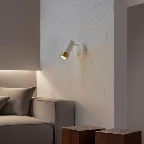 Image of DUHU Wall Sconce Lights for Bedroom,White Wall Light with Switch,Indoor Modern Gold Hardwired Sconces Wall Lighting with Rotatable Lampshade,Wall Lamps for Living Room,Corner,Hallway,Bar,Wall Decor