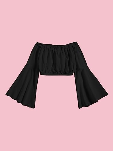 Floerns Girls Off The Shoulder Flounce Long Sleeve Ruched Blouse Crop Tops2