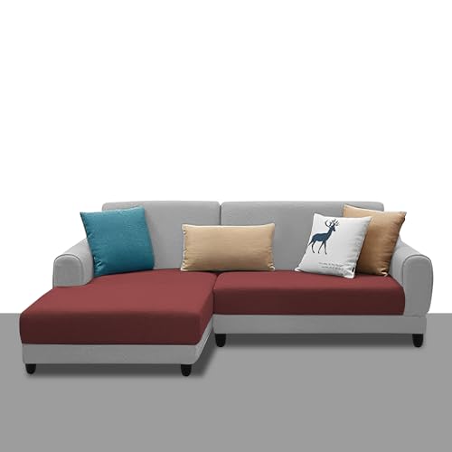 Image of Kraven LHS 4 Seater L Shape Sofa Set for Living Room (Maroon Grey Fabric) Premium Fabric Sofa