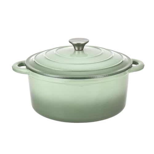 Hamilton Beach Enameled Cast Iron Dutch Oven 5.5-Quart Sage, Cream Enamel Dutch Oven Pot with Lid