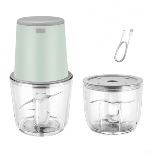 Hachoir à viande électrique avec deux bols pour la préparation des aliments, y compris hacher la viande et hacher pour légumes et oignons (vert)