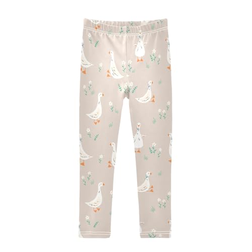 CaTaKu Girls Leggings Cute Cartoon Goose Flowers Leggings for Girls Kids Athletic Workout Yoga Pants Size 4-10T