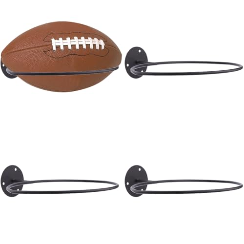 DICOSMETIC 4 Sets Wall Mount Fußball Display Rack Black Wall Mount Ball Stand Metal Ball Display Rack for Basketball Football Volleyball, with Screws and Plastic Anchor Plugs