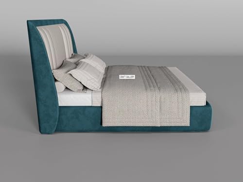 Image of Modern Upholstered King Size Bed with Box Storage for Bedroom | Wooden Double Bed with Storage | Platform Cot with Upholstery Premium Fabric | 6.5 x 6 Ft, Sheesham Wood (Teal Blue)
