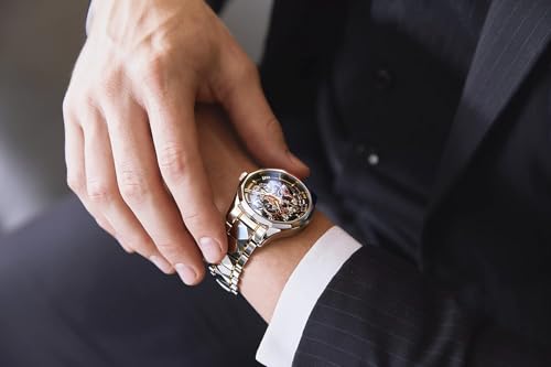 Image of OUPINKE Men's Skeleton Mechanical Watches Luxury Dress Automatic Self Winding Sapphire Crystal Waterproof Tungsten Steel Band Wrist Watches
