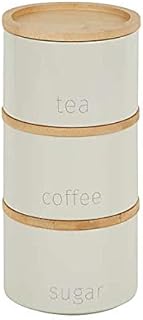 RA-HOMESTORE® New Elegant, in Cream with Wooden Lids 3 Pack Stackable Tea Coffee Sugar Kitchen Canisters