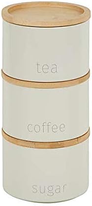 RA-HOMESTORE® New Elegant, in Cream with Wooden Lids 3 Pack Stackable Tea Coffee Sugar Kitchen Canisters