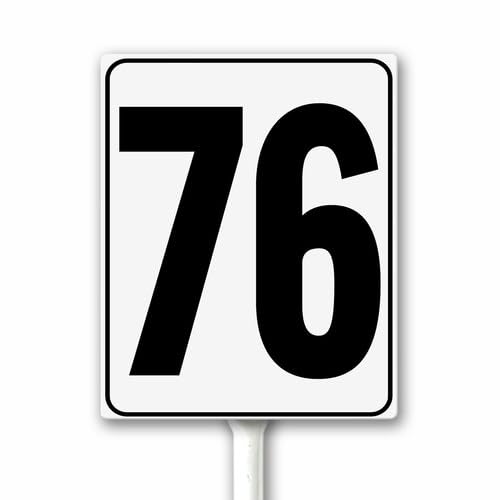 Aluminum Number Sign 76 White & Black House Signage, Speed Limit Street Sign, 12x15 CM Number Yard Sign With Stake for Parking Lot Private Property Business Gas Station Indoor Outdoor Use