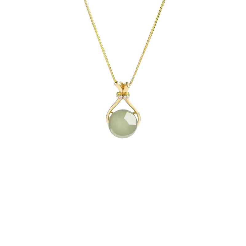 Collier en or et jade de néphrite véritable façonné en sac de chance pour femme