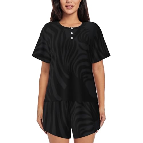 Pyjama imprimé zèbre femme ultra doux : ensemble décontracté 2 pièces manches courtes à poches