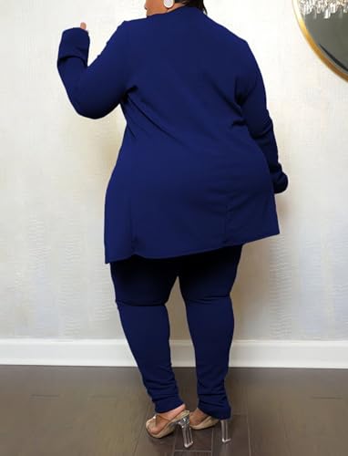 IyMoo Women's Plus Size Two Piece Open Front Long Sleeve Blazer and Elastic Waist Solid Pant Set Suit4