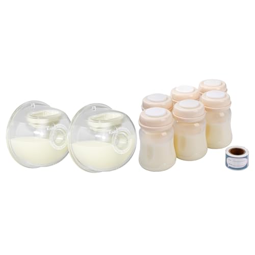 Image of Wearable Milk Collector Cup and 6 pcs Breast Milk Storage Bottles with Handwriting Stickers