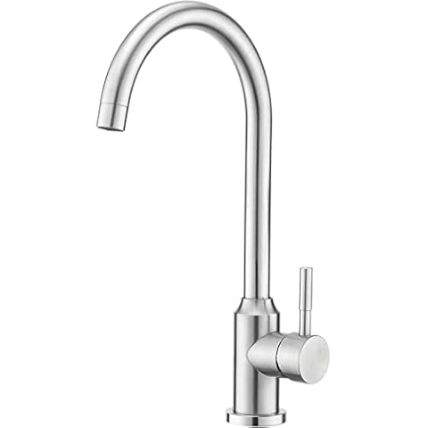 Kitchen Sink Mixer Tap, Stainless Steel Brushed Kitchen Taps, 360° Swivel Single Lever Classic Sink Basin Mixer Tap with UK Standard Fittings Cover