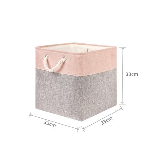 Mangata Aufbewahrungsbox,33x33x33cm Aufbewahrungskorb Stoff, Box in Würfel für Schrank, Regal, und Kleidung(Grau/Rosa, 4er Pack) – Ansicht 3