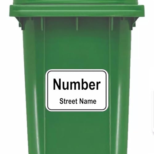 Lot de 2 Étiquettes Pour Poubelles Personnalisable Avec Le N° de Votre Maison et le Nom de Votre Rue Autocollants sur Mesure pour Bacs à Déchets