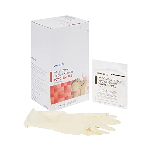 McKesson Perry Latex Surgical Gloves [50 Pairs] Sterile, Disposable, Powder-Free, Professional Medical and Healthcare, Size 7.0, Cream