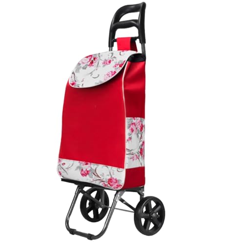 2 In 1 Einkaufstrolley Klappbar Einkaufswagen Klappbar Einkaufsroller Mit Rädern, Tragfähige Sackkarre Mit Wasserdichter Tasche Für Einkauf, Camping, Garten(/Red)