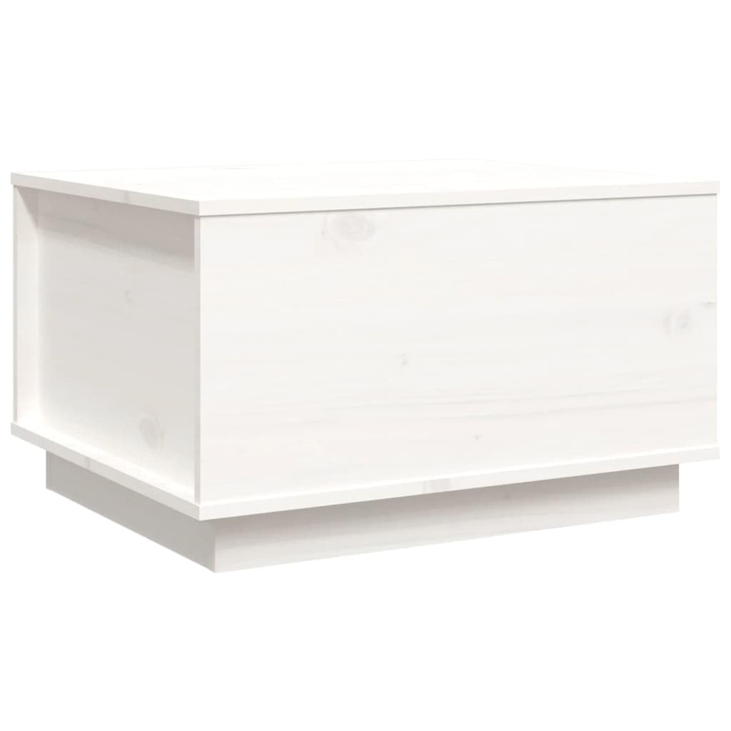 Table basse blanche en pin avec plateau relevable et coffre intégré