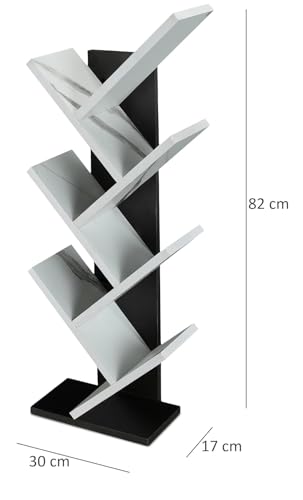 Image of SBF Furniture Modern Tree Shape Wood Bookcase, 7-Tier Book Rack, Storage Rack Shelves in Living Room, Free-Standing Books Holder Organizer, Space Saver for Home, Office, Set of 1 (DIY) (Black &White)