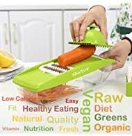 Mandoline Slicer - MultiPurpose For Vegetable, Fruit, Cheese, Ham, Sausage - With 5 Premium Quality Stainless Steel Blades, Food Container, Guided Cover, Safety Hand Guard Plus Peeler