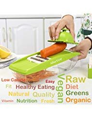 Mandoline Slicer - MultiPurpose For Vegetable, Fruit, Cheese, Ham, Sausage - With 5 Premium Quality Stainless Steel Blades, Food Container, Guided Cover, Safety Hand Guard Plus Peeler