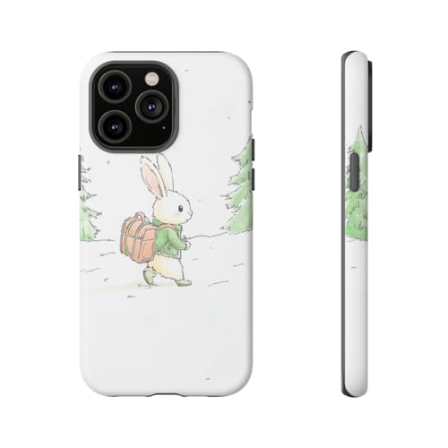 Coque iPhone 14 Pro Max lapin blanc illustration poétique de forêt enneigée