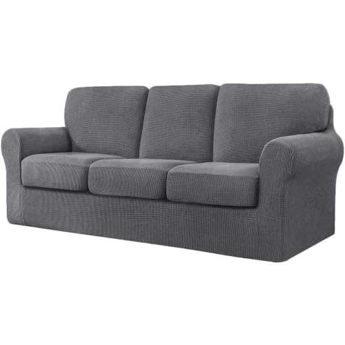 LINGERIN 7 Piece Stretch Velvet Ektorp Sofa Covers, for 1 Base Cover, 3 Cushion Couch Cover and 3 Backrest Cover, for Living Room Furniture (Light Grey)