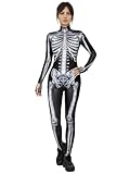 haikyuu Women Black Skeleton Bodysuit Halloween Skull Cosplay Outfit Jumpsuit Long Sleeve Bone Goth Catsuit (black, large)