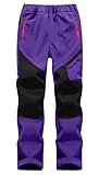SEAUR Kinder Softshellhose Gefüttert Wanderhose Winter Warm Thermohose Jungen Mädchen Outdoorhose Trekkinghose Wasserdicht Winddicht Schneehose Skihose - Dunkles Lila - XS