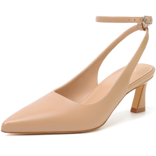 Image of Susanny Slingback Kitten Heels Elegant Dressy Pumps for Women Closed Pointy Toe Sexy Chunky High Heels Wedding Bride Prom Party Dress Shoes