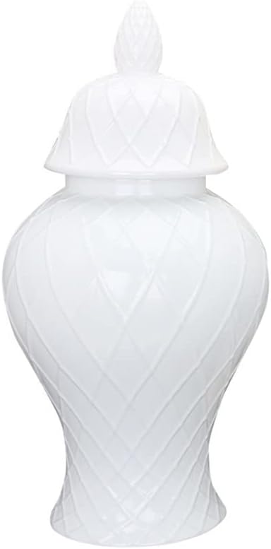 Ceramic Jars,Tea Jar,Chinese Style Storage Jars,Decorative Ceramic Ginger Jar with Lid, Diamond Pattern Geometric Jar, Decoration Temple Jar Porcelain White Flower Vases for Home Decor Jars