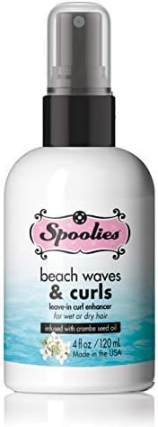 SpooliesBeach Waves & Curls, Leave-in Curl Enhancer - for wet or dry hair treatment, with essential oils. Sulfate free, paraben free, phthalate free, and safe for color-treated hair, Made in USA