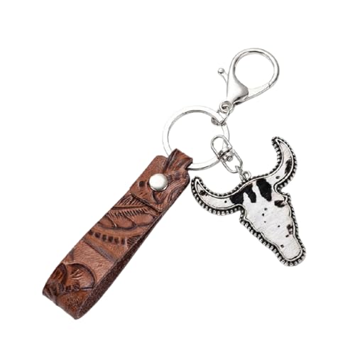 ULODJFN Western Keychain Wristlet for Women - Leather Cowboy Style Car Key Holder Strap - Leopard Cow Print Western Wristlet Lanyard - Boho Bag Charm Key Ring Gift