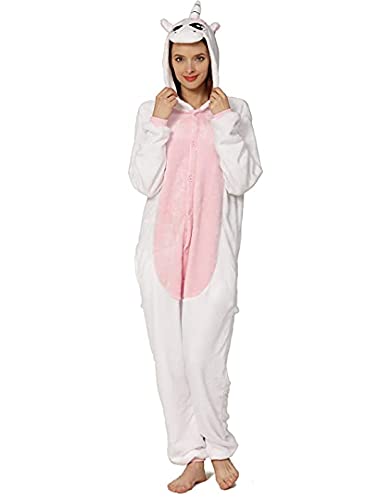 Joy Start Erwachsene Onesie Tier Pyjamas Unisex Karneval Halloween Cosplay Kostüm Nachtwäsche (Pink Unicorn, X-Large)
