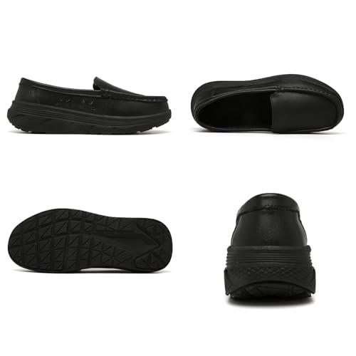 Image of Women's Platform Orthopedic Nurse Working Shoes,Comfortable Breathable Slip On Anti-Slip Nursing Restaurant Work Leather Walking Loafers