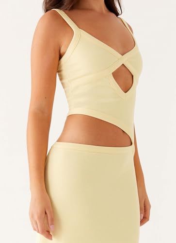 Image of Yiulangde Womens Elegant Spaghetti Strap Maxi Dress Backless Cut Out Bodycon Summer Cami Dress Sexy Formal Cocktail Dresses
