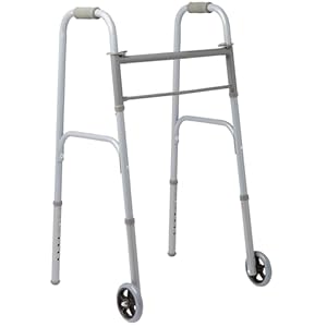 Medline MDS86410W54BH Gemakkelijk te onderhouden twee-knops opvouwbare wandelaars met 5″ wielen