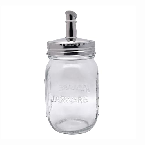 Jarware Glass Mason Jar & Oil Cruet Lid, Jar & Stainless Steel Oil Cruet