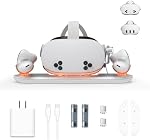Charger le quai pour Meta Quest 3S/Quest 3 avec USB-C Chargeur, VR Station de recharge magnétique pour Oculus Quest 3S avec LED Indicateur 2 Batteries et câbles rechargeables