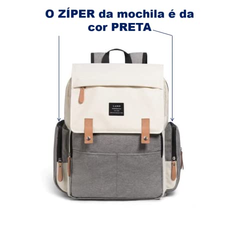 Bolsa mochila maternidade Land Luxury original cinza bege