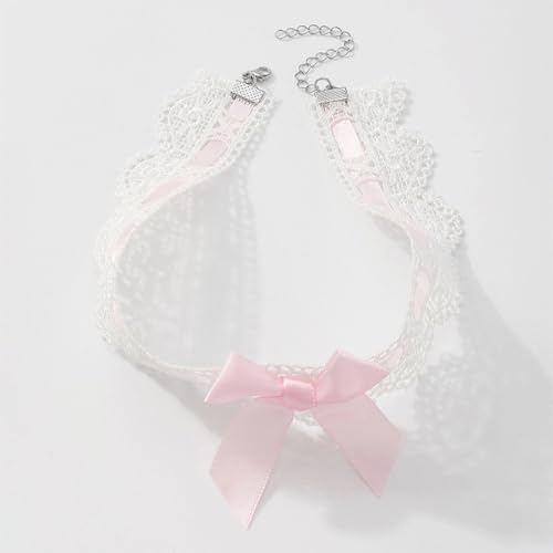 Kenfery Vintage Bow-Knot Choker Necklace Sexy Lace Collar Necklace Cute Pink Prom Party Ball Wedding Necklace for Women3