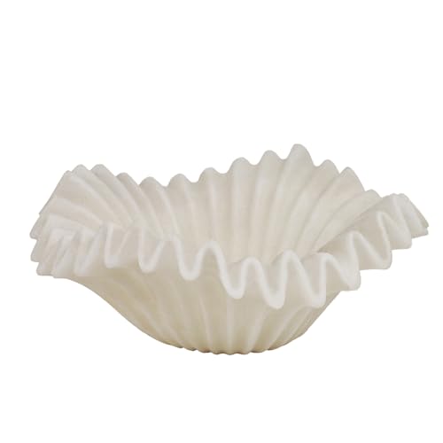 Braxio White Decorative Bowl – Resin Ruffle Bowl for Entryway,