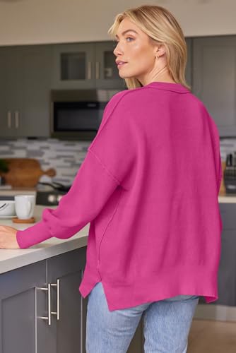 Image of LILLUSORY Women's Oversized Batwing Sweaters 2026 Fall Outfits Trendy Crewneck Knit Side Slit Fashion Pullover Tops