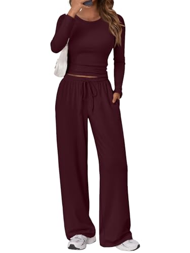 Trendy Queen Womens Two 2 Piece Matching Lounge Sets 2025 Early Fall Fashion Must Haves Y2K Workout Gym Clothes Comfy Airport Travel Vacation Luxury Outfits Sweatsuit Winter Clothing
