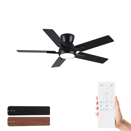 Sevenine 42 Inch Black Flush Mount Ceiling Fans with Lights