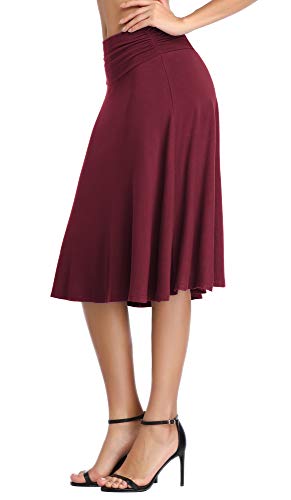 Image of Urban CoCo Women's Ruched High Waist Knee Length Jersey A-Line Stretchy Flared Casual Skirt