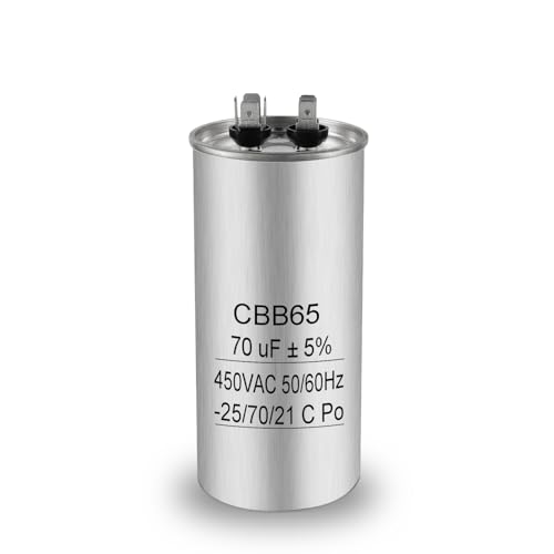 Iruihoo 70uF CBB65 - Condensador de motor (450 V CA, 50/60 Hz, 70 µF, autocuración, carcasa de metal, para aire acondicionado, frigorífico, compresor)