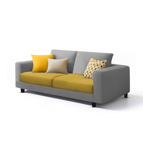 Image of Galib 2 Seater Sofa Set for Living Room (Yellow Grey Fabric) Premium Fabric Sofa Set